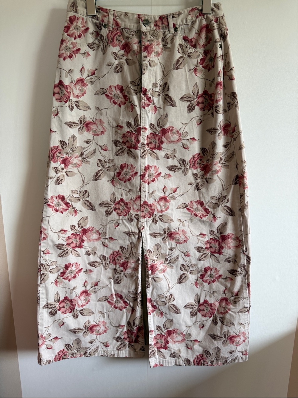 Vintage Eddie Bauer Floral Denim Maxi Skirt Cottagecore Size 10